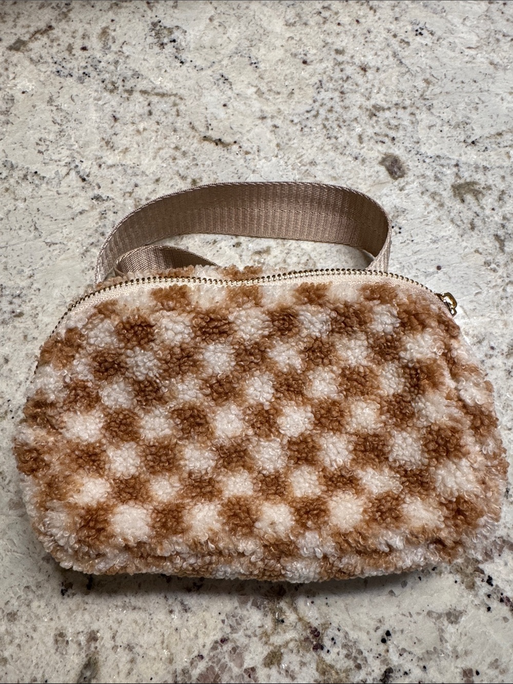 Plush Chevron Pattern Crossbody Bag in Cream and Brown